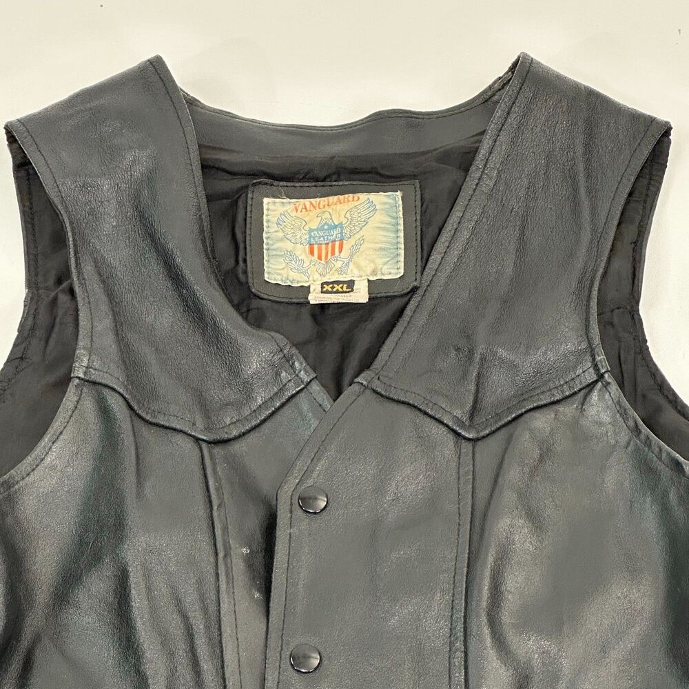 Vanguard Men's Leather Motorcycle Vest Black Lace-Up Side Pockets Size 2XL